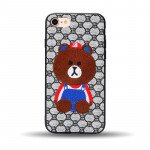 Wholesale iPhone 8 Plus / 7 Plus Design Cloth Stitch Hybrid Case (Brown Bear)